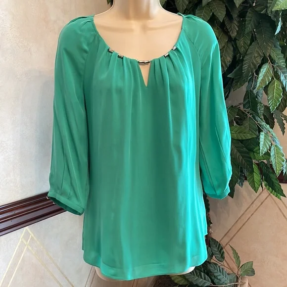 WHBM JULIP GREEN SILK BLOUSE - Picture 3 of 11